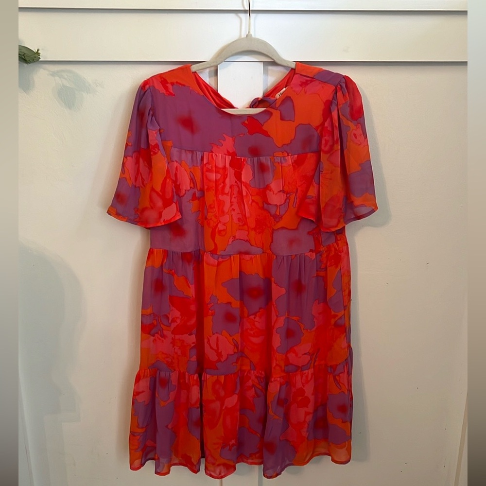 Jodifl Orange and Purple Watercolor Floral Dress